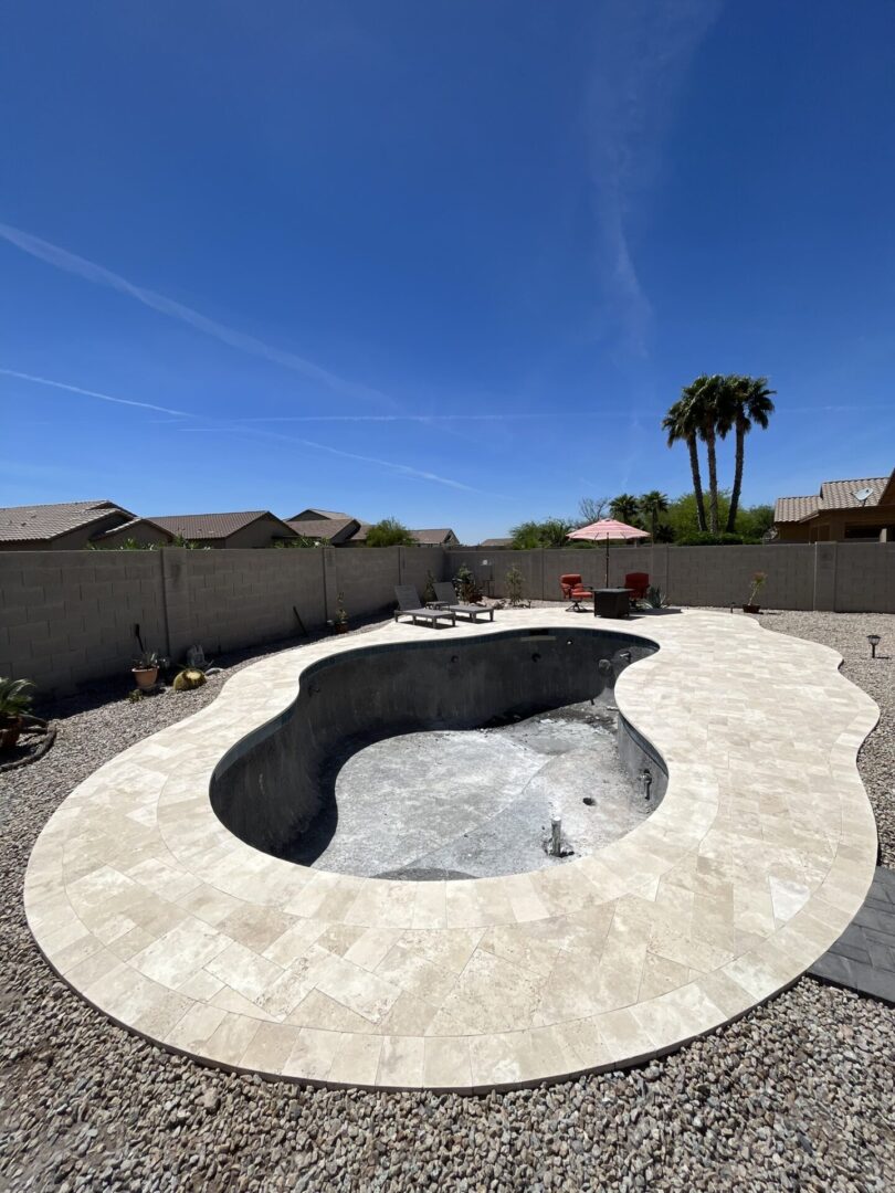 A swimming pool in a desert setting.