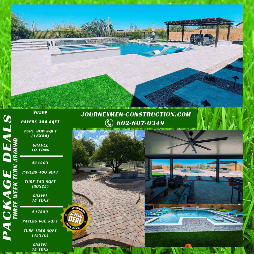 A flyer with pictures of a pool and landscaping.